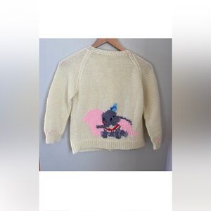 Vintage Hand-Knit Dumbo Zip Cardigan Size 6-7 (approx)